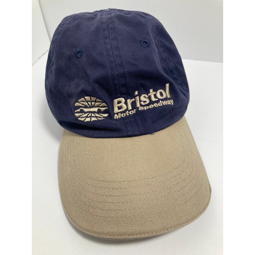 Harriton Bristol Motor Speedway Hat Cap Adult Navy Blue Tan Racing Adjustable
